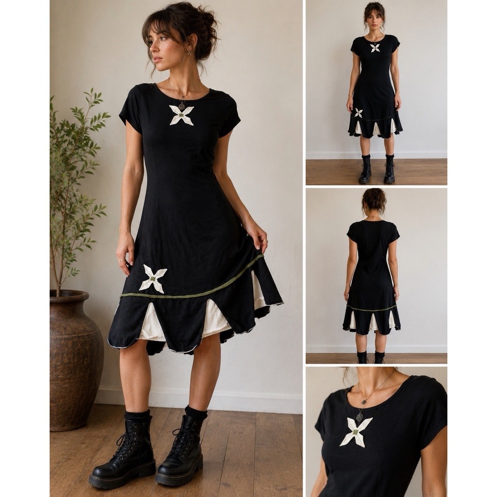 Lola San Francisco Size 1 Black Fairycore Dress Artsy Goth Boho Floral
